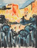Erich Heckel, Brunnen in Rom, 1909, Watercolor