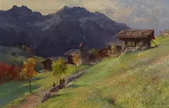 Edward Theodore Compton, Gerstruben vom Dietersbacher Tal kommend, mit Blick auf den Himmelschrofen, 1907, Oil on canvas