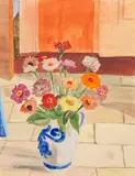 Erich Heckel, Zinnien im Krug, 1938, Watercolor over pencil