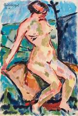 Peter August Böckstiegel, Akt im Freien, 1914, Watercolor and tempera