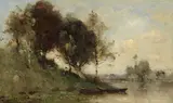 Paul Désiré Trouillebert, Paysanne au bord de l'eau, 1870/80, Oil on panel