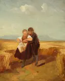 Carl Spitzweg, Bub und Mädchen im Kornfeld, Um 1840, Oil on cardboard, laid on cardboard