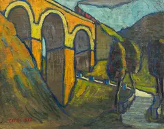 Edmund Daniel Kinzinger, Eisenbahnviadukt bei Pforzheim, 1912, Oil on canvas