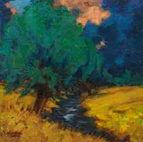 Ernst Sagewka, Expressive Landschaft mit Kopfweiden, 1919, Oil on canvas