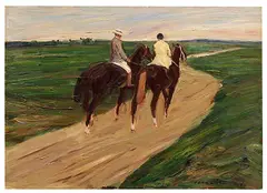 Spazierritt by Otto Dill, 1921, Oil on cardboard, laid on fiberboard, sold Jun 2024