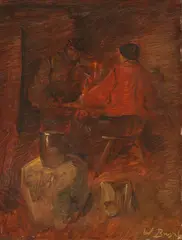 Wilhelm Busch, Zechende Bauern, Um 1880/90, Oil on thin cardboard