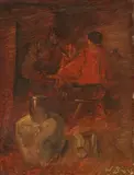 Wilhelm Busch, Zechende Bauern, Um 1880/90, Oil on thin cardboard
