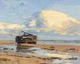 Max Clarenbach, Gestrandetes Boot, 1897, Oil on paper, laminated on cardboard