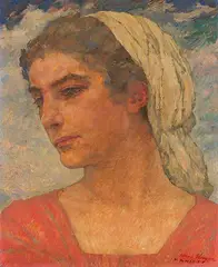 Hans Unger, Frauenkopf mit Tuch, 1924, Oil on panel