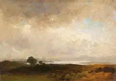 Christian Morgenstern, Landschaft am See mit aufziehenden Wolken, 1843, Oil on cardboard