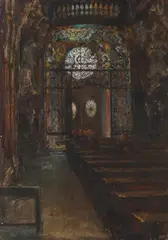 Gotthardt Kuehl, Interieur der Johanniskirche, München (St. Johann-Nepomuk, "Asamkirche"), Watercolor on cardboard