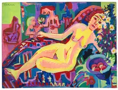 Ernst Ludwig Kirchner, Nacktes Mädchen auf Diwan, 1924, Oil on canvas