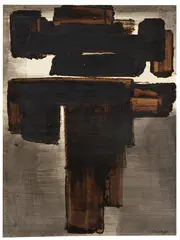 Pierre Soulages, Brou de noix et encre sur papier 66 x 46,5 cm, 1956, 1956, Mixed media on paper, laid on canvas