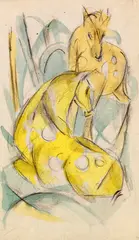 Franz Marc, Zwei gelbe Tiere (Zwei gelbe Rehe), 1912/13, Watercolor and pencil