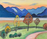 Gabriele Münter, Berglandschaft mit Nebelstreif, 1944, Oil on canvas