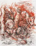 Georg Baselitz, Tiere, 1967, Black and brown Chalks, with wash