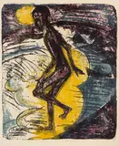 Ernst Ludwig Kirchner, Ins Meer Schreitender (Hans Gewecke), 1913, Lithograph in colors