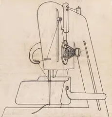 Konrad Klapheck, Die Fragen der Sphinx, 1984, Charcoal and blue pen on transparent paper