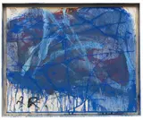 Arnulf Rainer, Blau graviert (Frauensprache), 1977/1986, Oil on a photo, mounted on wood in the original...