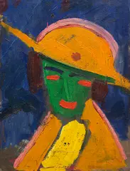 Hermann Stenner, Grüne Frau mit gelbem Hut I, 1913, Oil on cardboard, on fiberboard