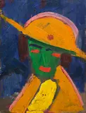Hermann Stenner, Grüne Frau mit gelbem Hut I, 1913, Oil on cardboard, on fiberboard