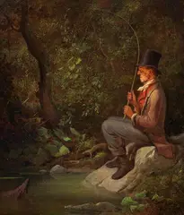 Carl Spitzweg, Der Angler am Waldbach, 1844, Oil on panel
