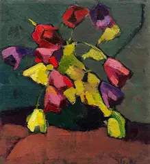 Hermann Stenner, Tulpen in grüner Vase, 1912, Oil on canvas