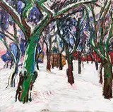 Peter August Böckstiegel, Winterbild mit Bauernhäusern, 1912, Oil on canvas