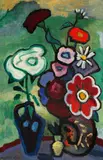 Gabriele Münter, Blumen mit weißer Rose II, 1950, Oil on cardboard