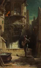 Carl Spitzweg, Das Ständchen, Um 1875, Oil on panel