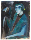 Hermann Stenner, Damenbildnis mit Lilie, 1914, Oil on burlap
