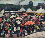Hermann Stenner, Jahrmarkt am Kesselbrink in Bielefeld, 1912, Oil on canvas