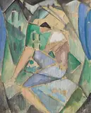 Hermann Stenner, Kubistische Figur mit Häusern, 1913/14, Oil on canvas, margins relined