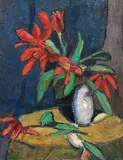 Hermann Stenner, Rote Blumen in weißem Krug, 1911, Oil on canvas