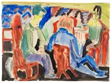 Ernst Ludwig Kirchner, Unterhaltung, 1923, Watercolor and brush drawing over chalk drawing