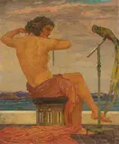 Hans Unger, Akt mit Paradiesvogel, Wohl um 1908, Oil on panel