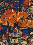 Rote Blumen in Vase by Christian Rohlfs, 1919, Water-tempera on grained paper, laid on board, sold Dec 2023