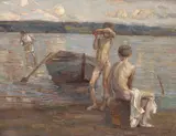 Christian Landenberger, Badende Knaben am Seeufer, 1909, Oil on canvas