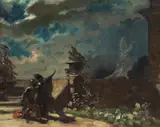 Carl Spitzweg, Hamlet und der Geist seines Vaters, Um 1870, Oil on paper, laminated on cardboard