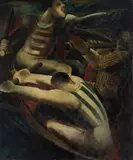 Hans Spiegel, Boot im Sturm (Die Ruderer), Um 1924, Oil on structured cloth