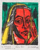 Peter August Böckstiegel, Hanna (Meine Frau), 1920, Woodcut in colors