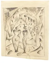 Hermann Stenner, Zwei Frauen auf der Straße, 1913, Pencil drawing