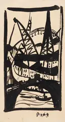 Hermann Stenner, Paris, Eiffelturm mit Seinebrücke, 1912, Brush and India ink drawing
