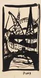 Hermann Stenner, Paris, Eiffelturm mit Seinebrücke, 1912, Brush and India ink drawing