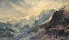 Gletscherlandschaft by Edward Theodore Compton, um 1900, Oil on paper, laminated on cardboard, sold Dec 2023