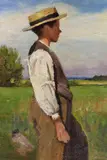 Christian Landenberger, Junge mit Hut, Um 1910, Oil on cardboard