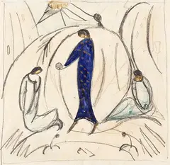 Hermann Stenner, Frau in Blau mit zwei Begleitern, 1913, Watercolor