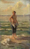 Christian Landenberger, Knabe am See, 1908, Oil on paper, laminated on canvas