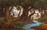 Ludwig Richter, Italienische Flusslandschaft, Um 1825, Oil on paper, laminated on light cardboard