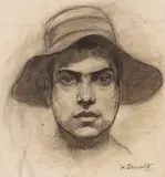 Hermann Stenner, Männerkopf mit Hut, 1910, Pencil drawing